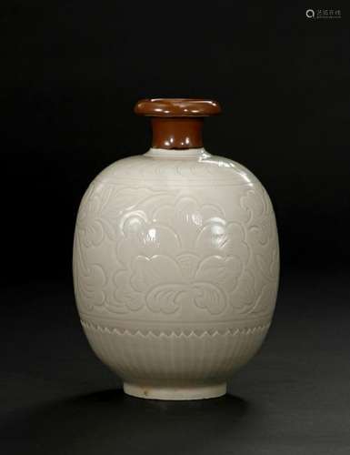 Rare Brown-Slip Decorated White Ding Ovoid Vase