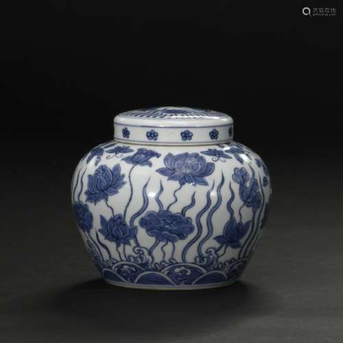 Blue and White 'Lotus' Jar and Cover
