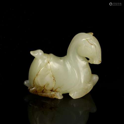 Small Celadon Jade Carving of a Recumbent Horse