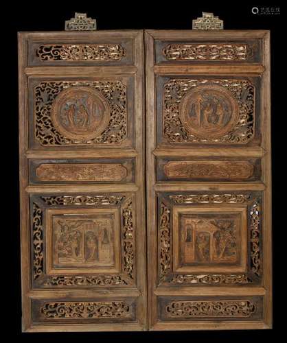 Pair of Carved Rosewood Panels