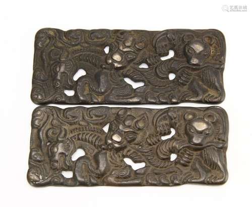 Pair of Ordos Bronze Panels