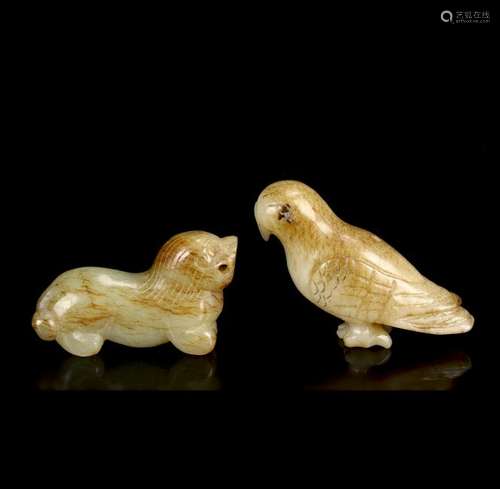 Two Celadon and Russet Jade Animals