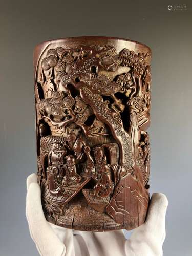 A Carved Bamboo Brush Pot