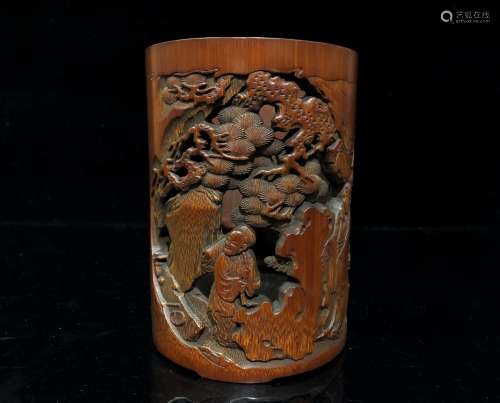 A Carved Bamboo Brush Pot