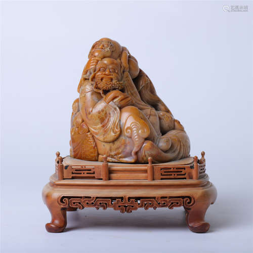 CHINESE SOAPSTONE CARVED SEATED LOHAN