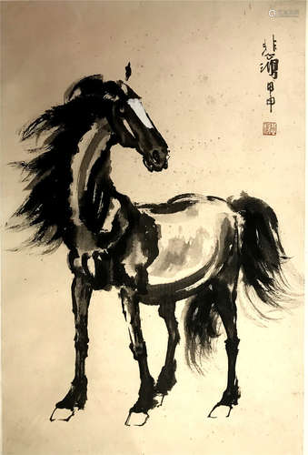 CHINESE SCROLL PAINTING OF HORSE