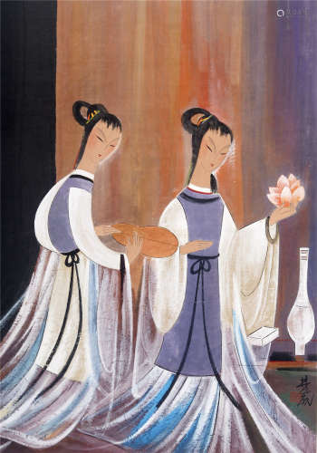 CHINESE SCROLL PAINTING OF TWO BEAUTIES