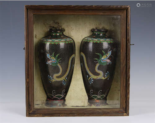 PAIR OF CHINESE CLOISONNE DRAGON VASES