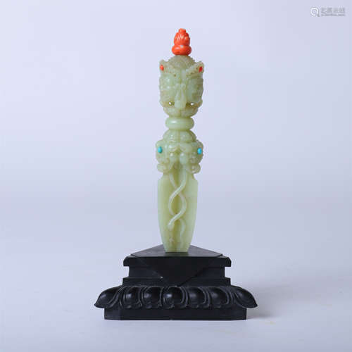 TIBETAN JADE CORAL VAJRA PESTLE