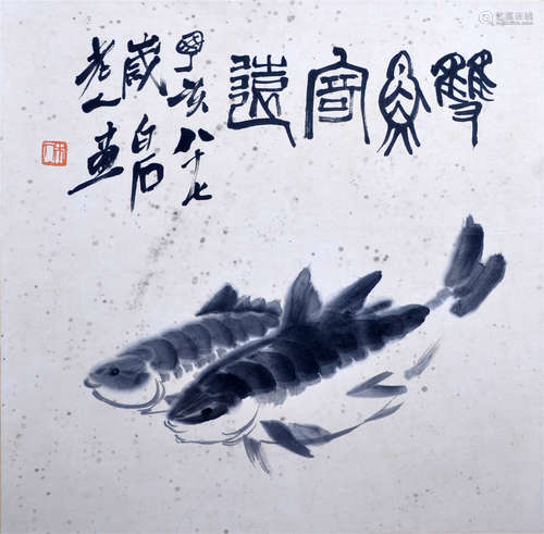 CHINESE SCROLL PAINTING OF TWO FISH