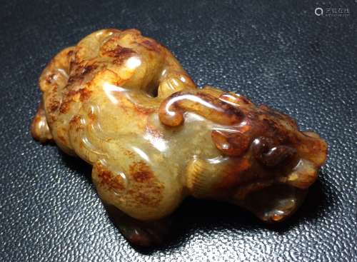CHINESE ANCIENT JADE CARVED BEAST HAN DYNASTY
