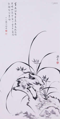 CHINESE SCROLL PAINTING OF ORCHID AND ROCK