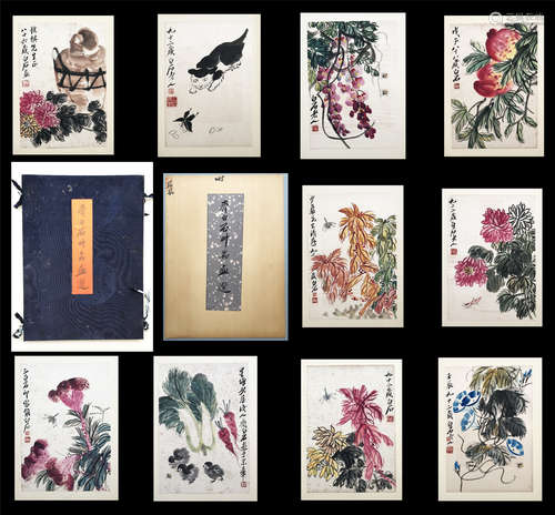 TEN PAGES OF CHINESE ALBUM PAINTING OF INSECT AND FLOWER