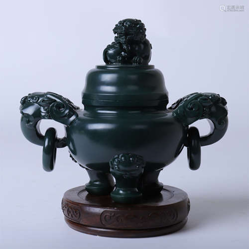 CHIENSE COCK-LIVER AGATE LIDDED TRIPLE FEET CENSER