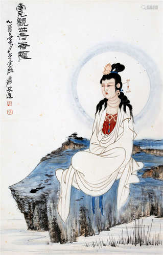 CHINESE SCROLL PAINTING OF SEATED GUANYIN WITH PUBLICATION