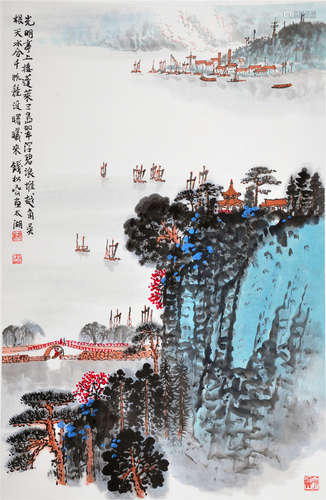 CHINESE SCROLL PAINTING OF RIVER VIEWS