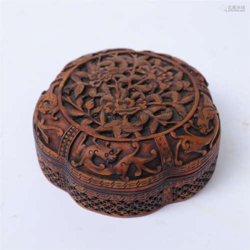 CHINESE BOXWOOD CARVED ROUND INKPAD BOX