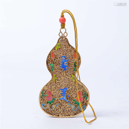 CHINESE GILT SILVER ENAMLE GOURD ABSTINENCE PLAQUE