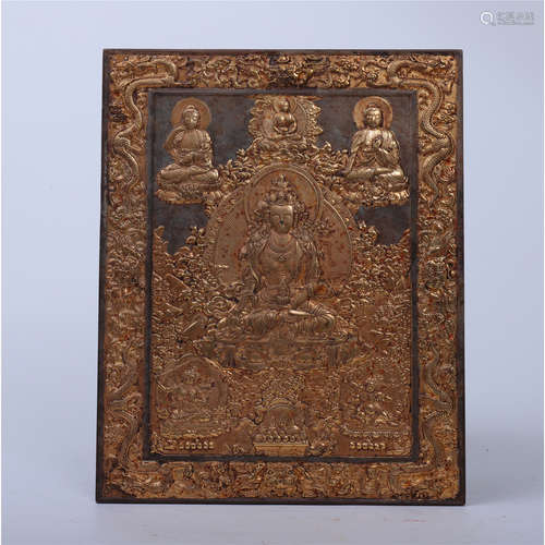 CHINESE GILT JADE CARVED THANGKA