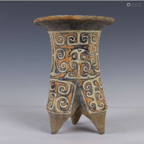 CHINESE COLOR POTTERY TRIPLE FEET JAR