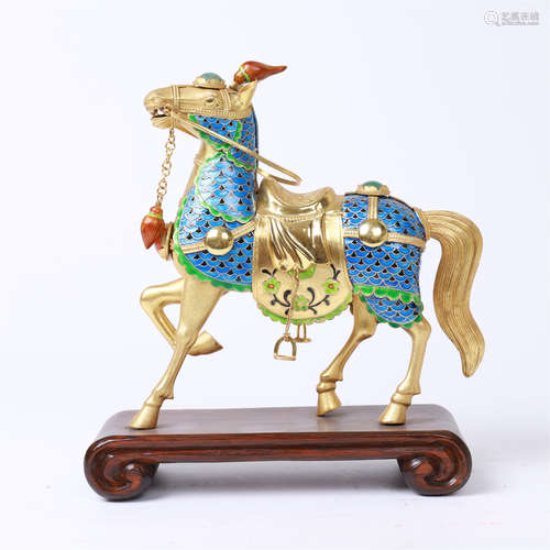 CHINESE ENAMEL SILVER HORSE