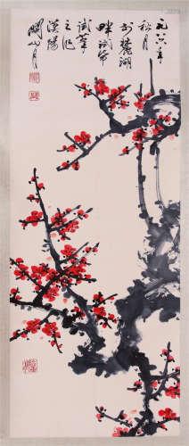 CHINESE SCROLL PAINTING OF PLUM BLOSSOMMING