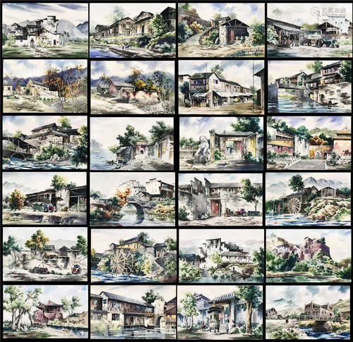 TWEENTY-FOUR PAGES OF CHINESE WATERCOLOR OF LANDSCAPE