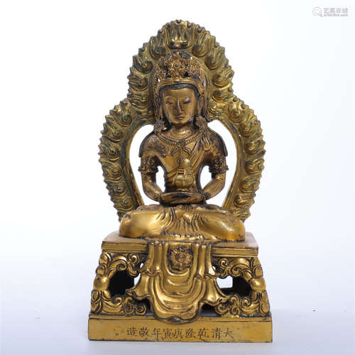 CHINESE GILT BRONZE SEATED GUANYIN