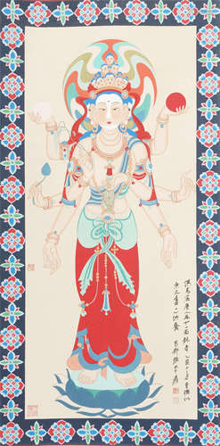 CHINESE SCROLL PAINTING OF SIX ARM GUANYIN