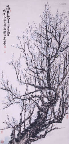 CHINESE SCROLL PAINTING OF PLUM BLOSSOMMING