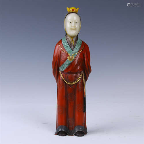 CHINESE SOAPSTONE COLOR STANDING FIGURE