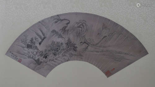 CHINESE FAN PAINTING OF MOUNTAIN VIEWS