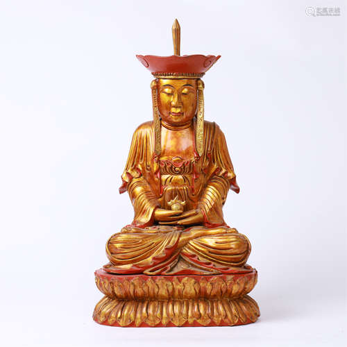 CHINESE LACQUER CAMPHORWOOD SEATED BUDDHA