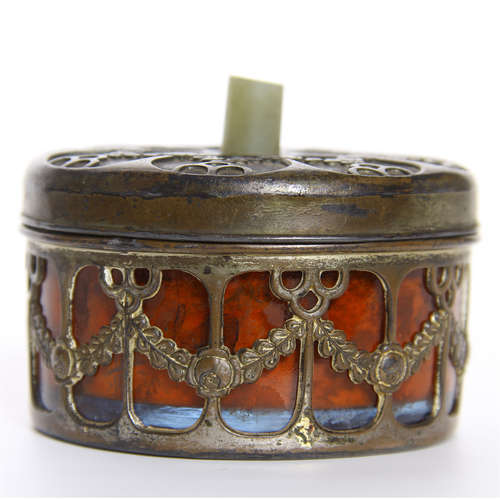 CHINESE BRONZE JADE HANDLE ROUND SEAL PASTA BOX