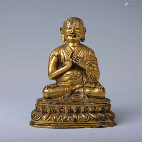 CHINESE GILT BRONZE SEATED BUDDHA