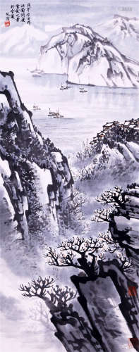 CHINESE SCROLL PAINTING OF MOUNTAIN VIEWS WITH PUBILCATION