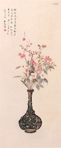 CHINESE SCROLL PAINTING OF FLOWER IN VASE