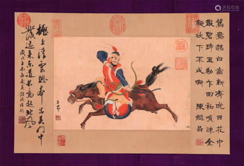 CHINESE SCROLL PAINTING OF WARRIOR ON HORSE