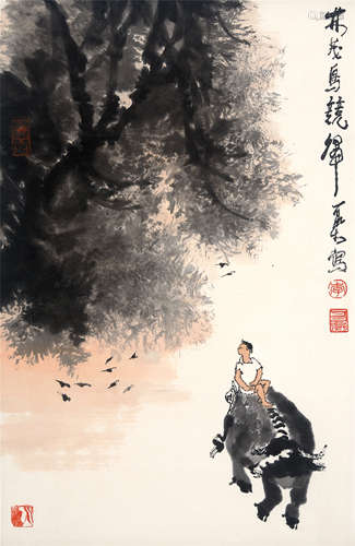 CHINESE SCROLL PAINTING OF BOY AND OX