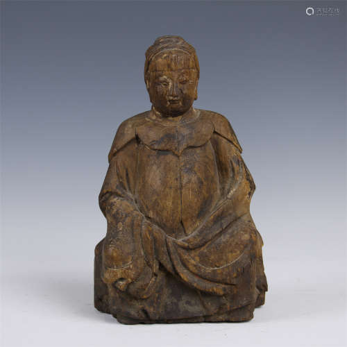 CHINESE WOOD CARVED SEATED FIGURE