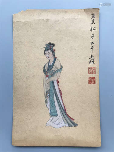ONE PAGE OF CHINESE ABLUM PAINTING OF BEAUTY