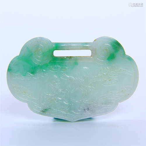 CHINESE JADEITE LOCK SHAPED PENDANT