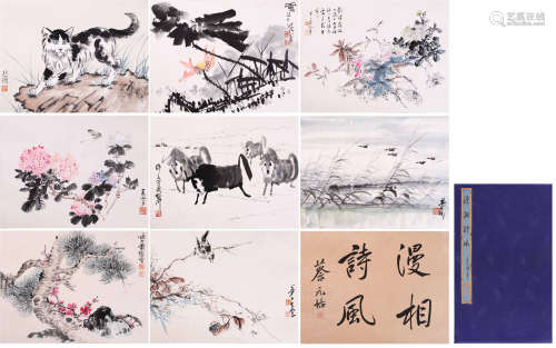 EIGHT PAGES OF CHINESE ABLUM PAINTING OF ANIMAL AND FLOWER