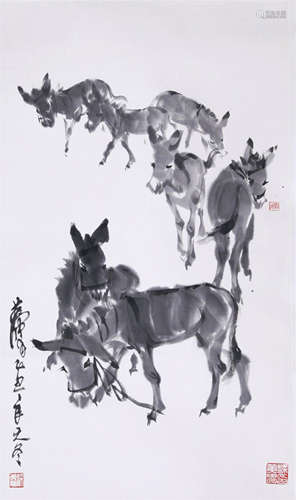 CHINESE SCROLL PAINTING OF DONKEY WITH PUBLICATION