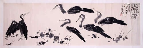CHINESE HARIZONAL SCROLL PAINTING OF BIRDS