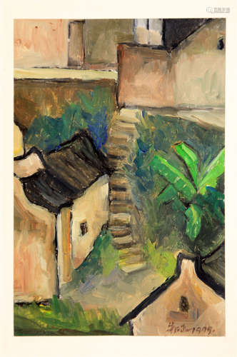 CHINESE OIL PAINTING OF VILLA ON CANVAS