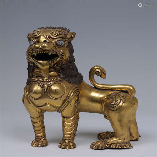 CHINESE GILT BRONZE BEAST