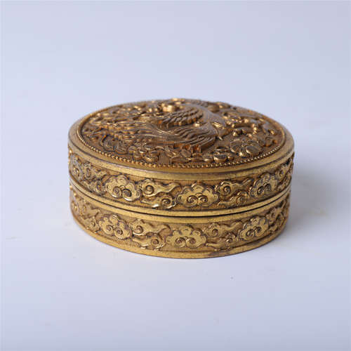 CHINESE GILT BRONZE ROUND BOX