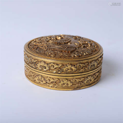 CHINESE GILT BRONZE ROUND BOX