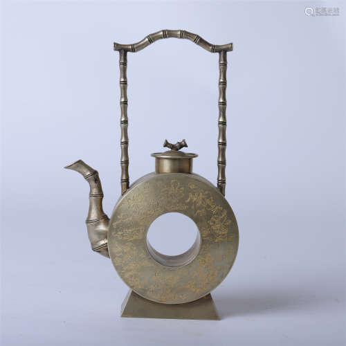 CHINESE WHITE COPPER LONG HANDLE KETTLE